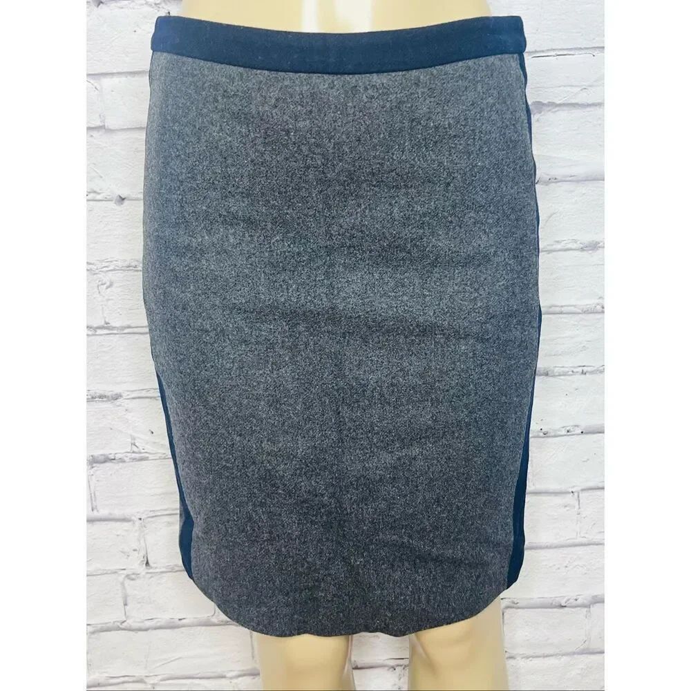 J. Crew Womens Heather Gray Navy Colorblock Wool Blend The Pencil Skirt Size 8